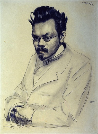 Portrait of Alexei M. Remizov, 1907 (coal and pastel on paper) from Boris Mikhailovich Kustodiev