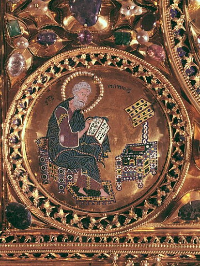 The Pala d''Oro, detail of St. Matthew (gold & enamel inlaid with precious stones) from Byzantine