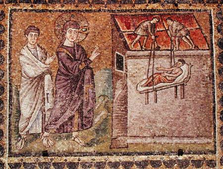 The Paralytic of Capharnaum is Lowered from the Roof, Scenes from the Life of Christ from Byzantine School