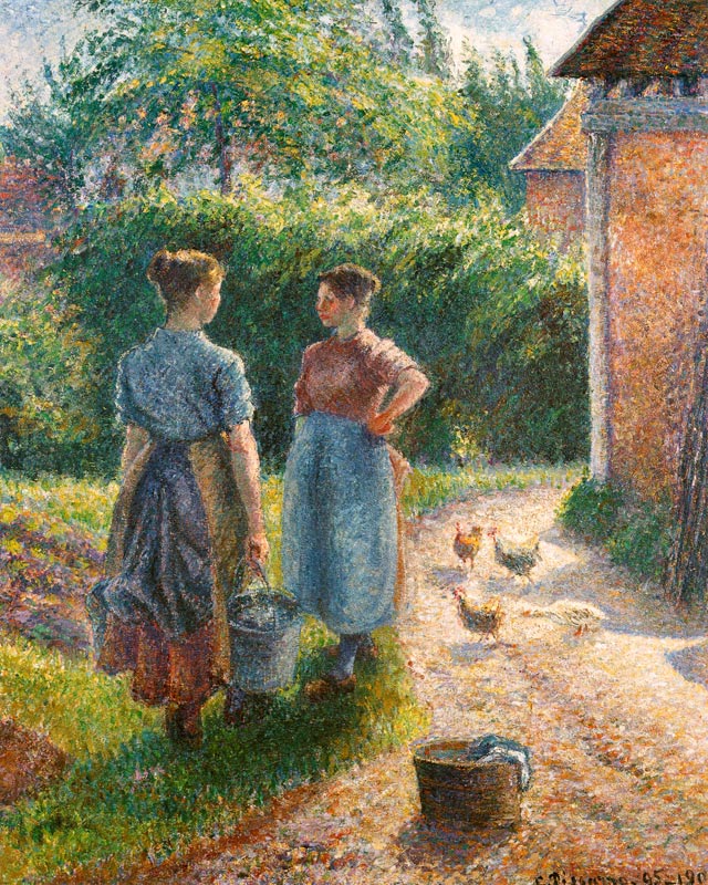 Plaudernde Bauernmädchen auf dem Bauernhof, Eragny from Camille Pissarro
