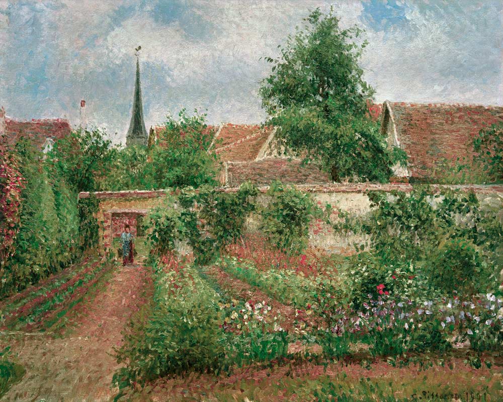 Gemüsegarten in Eragny, bedeckter Himmel, Morgen from Camille Pissarro
