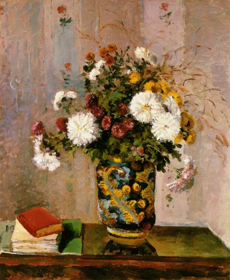 Blumenstrauß: Chrysanthemen in einer Porzellanvase from Camille Pissarro