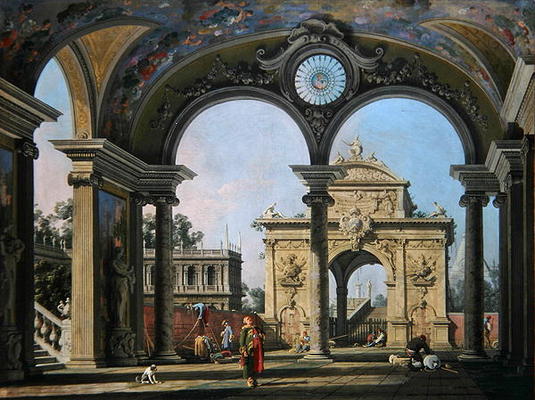 Capriccio of a triumphal arch seen through an ornate archway, c.1750 (oil on canvas) from Giovanni Antonio Canal (Canaletto)