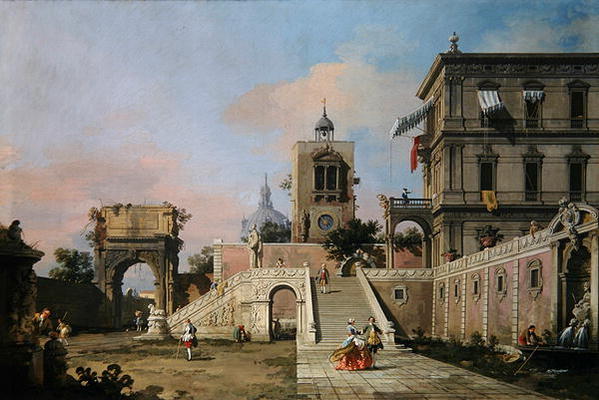 Capriccio of twin flights of steps leading to a palazzo, c.1750 (oil on canvas) from Giovanni Antonio Canal (Canaletto)
