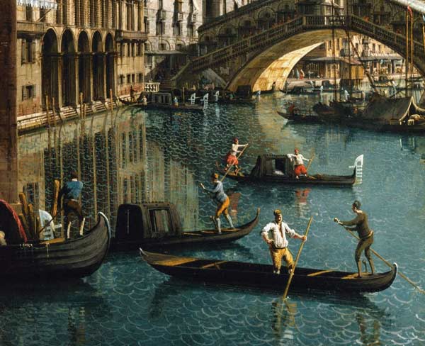 Gondoliers near the Rialto Bridge, Venice (detail of 155335) from Giovanni Antonio Canal (Canaletto)