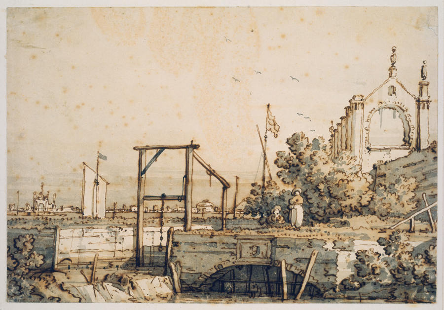 Capriccio mit einem Schleusentor an einem Fluß from Canaletto (Giovanni Antonio Canal)