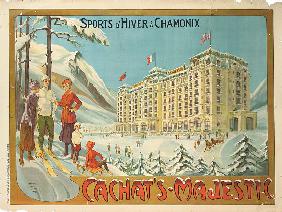 Poster advertising the hotel 'Cachat's Majestic', and winter sports at Chamonix