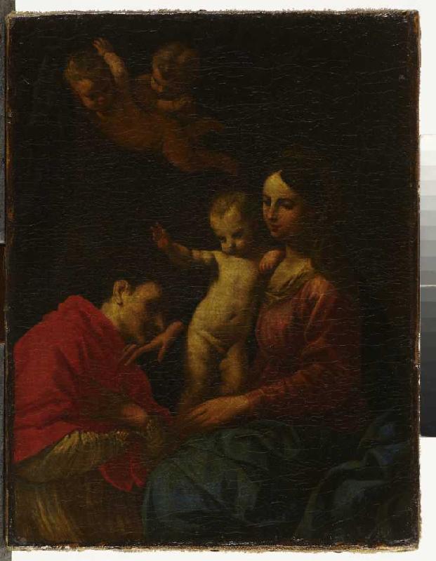 Maria mit Kind vom heiligen Carlo Borromeo verehrt. from Cantarini (Simone Pesarese)