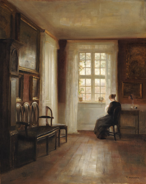 Interior with Woman Sewing (oil on canvas) from Carl Holsoe
