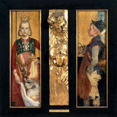 A Swedish Fairytale diptych with relief panel and frame. 1897