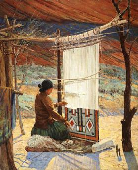 Navaho Weaver, Canyon de Chelly, Navaho Reserve (oil on canvas mounted on panel)
