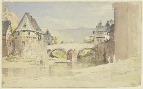 Die abgegangene Steinerne Brücke von 1556 über die Wisper in Lorch im Rheingau