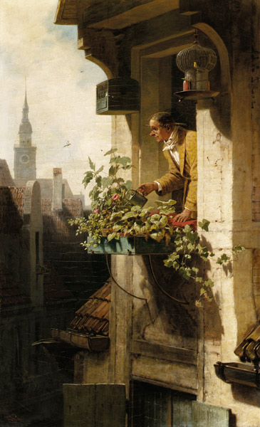 Mann beim Gießen des Blumenkastens. from Carl Spitzweg