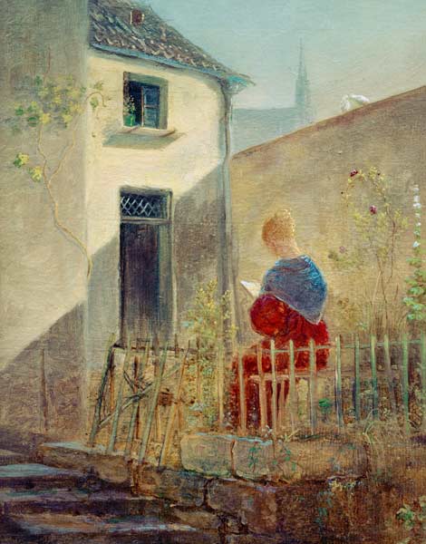 Spitzweg / Woman in Garden / Painting from Carl Spitzweg