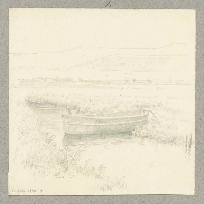 Am Ufer eines schmalen Flusses angebundenes, auf diesem treibendes Boot from Carl Theodor Reiffenstein