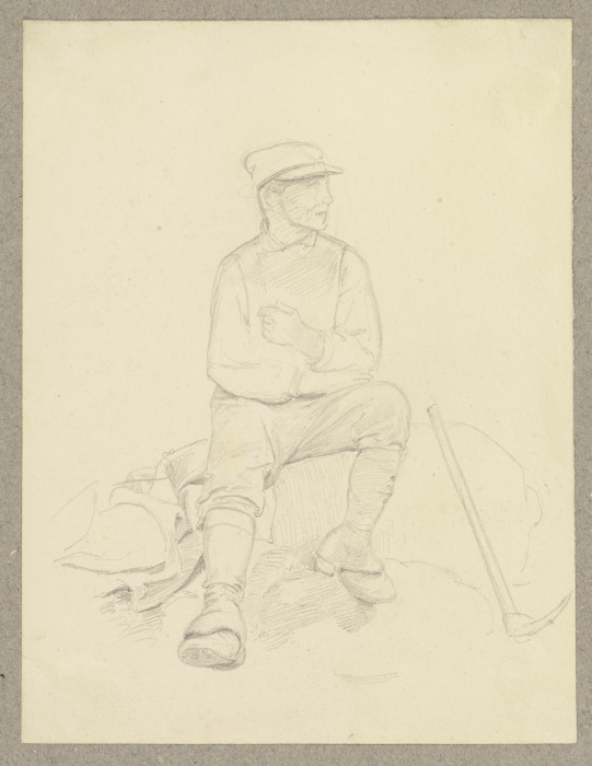 Arbeiter, auf einem Stein sitzend, neben ihm eine Spitzhacke from Carl Theodor Reiffenstein