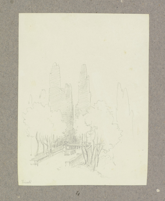 Freiterrasse mit Staffagefigur an einem bewaldeten Hang in Tivoli from Carl Theodor Reiffenstein