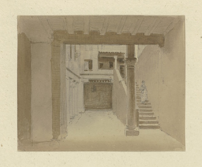 Innenhof, rechts auf der Treppe eine Frau herabsteigend from Carl Theodor Reiffenstein