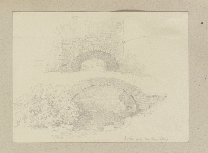 Steinbrücke über einen trockengefallenes Flussbett in Bacharach from Carl Theodor Reiffenstein