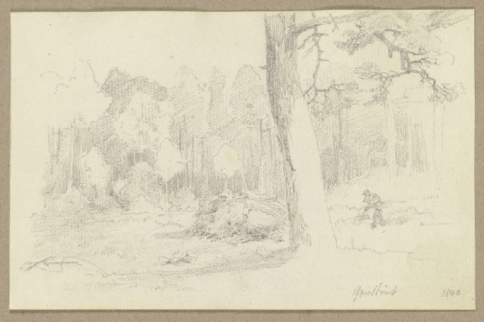 Waldstück mit Holzsammler und Reisighaufen from Carl Theodor Reiffenstein