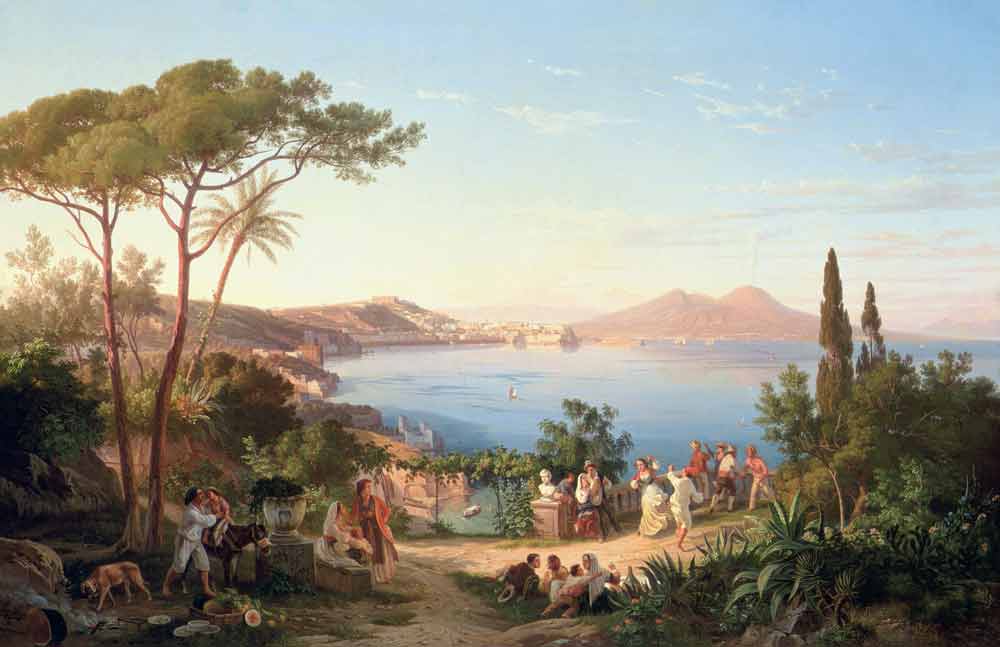 Bay of Naples with Dancing Italians, c.1850 (oil on canvas) from Carl Wilhelm Götzloff