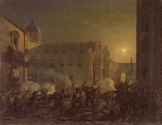 The Burning of Catania after the Town's Conquest by the Bern Regiment in 1849, 1849 (oil on canvas) from Carl Wilhelm Götzloff