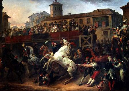 Scene of an unmounted horse race in Rome from Carle Vernet