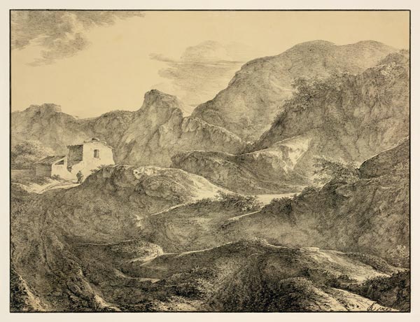 Gebirgslandschaft, links ein Haus mit einem Wanderer davor from Carl Friedrich von Rumohr