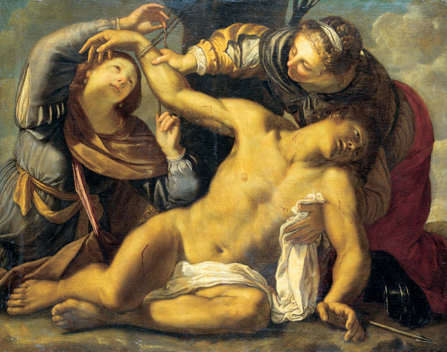 Der heilige Sebastian wird von der heiligen Irene und einer Dienerin gepflegt from Carracci