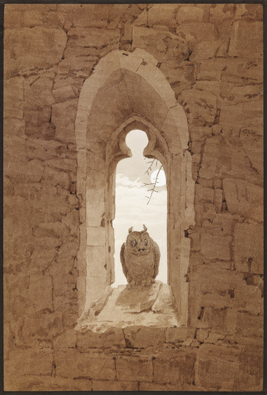 Owl in a Gothic Window from Caspar David Friedrich