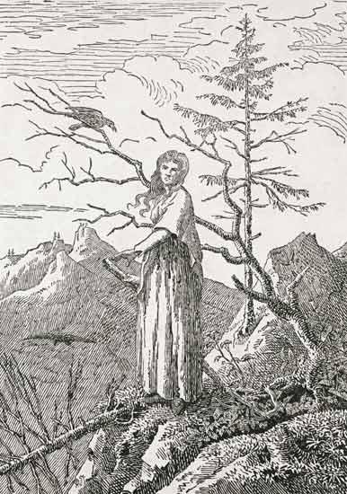 Woman with a Raven, on the Edge of a Precipice from Caspar David Friedrich