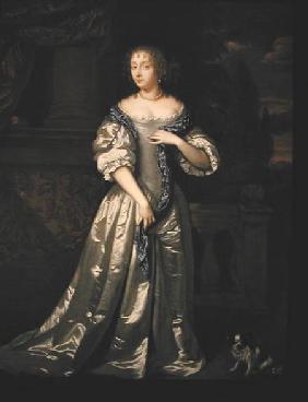 Portrait of Lady Philippa Stanton and her Dog Standing on a Terrace by a Sculpted Frieze