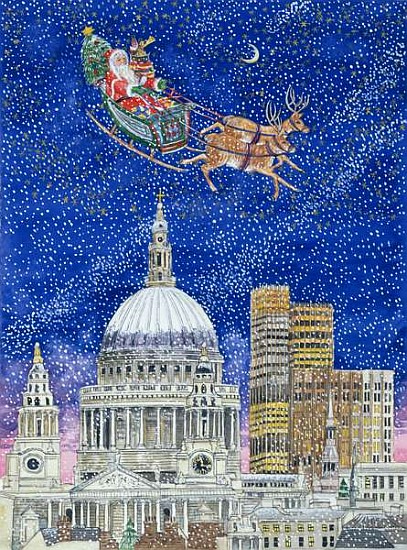 Father Christmas Flying over London (w/c on paper)  from Catherine  Bradbury