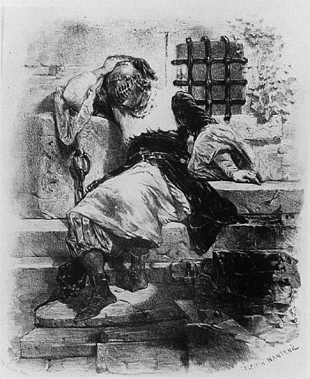 The Man in the Iron Mask in his Prison, illustration for the opera Adrien Boieldieu and E. Barateau from Celestin Francois Nanteuil