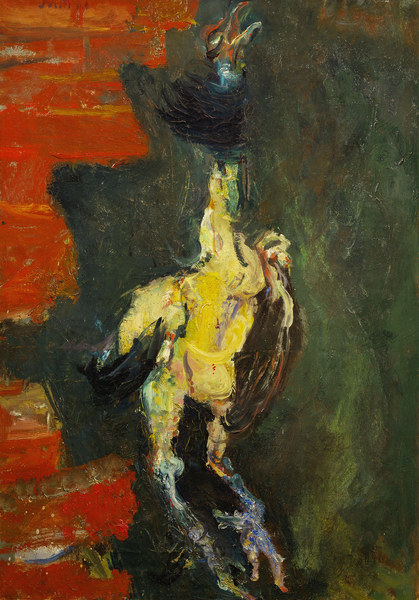 Chicken hanging against a brick wall from Chaim Soutine