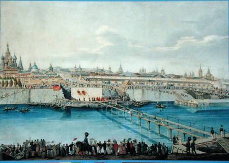 Laying of the Moskvoretsky Bridge in Moscow from Charles de Hampeln