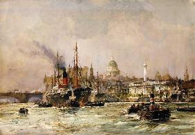 Schiffverkehr auf der Themse, im Hintergrund St