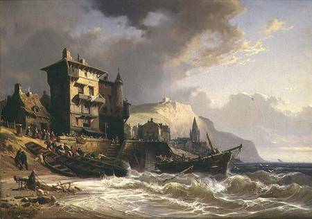 Hauling the Boats ashore on the Coast of Brittany from Charles Euphrasie Kuwasseg