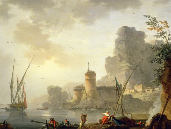 A Mediterranean Harbour Scene at Sunset from Charles Francois Lacroix de Marseille