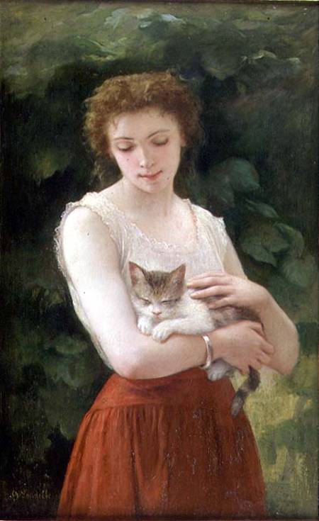 Country Girl and her Kitten from Charles Landelle