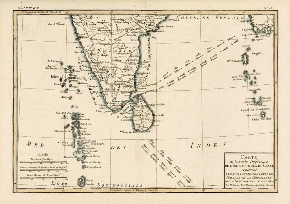 Southern India and Ceylon, from 'Atlas de Toutes les Parties Connues du Globe Terrestre' by Guillaum from Charles Marie Rigobert Bonne