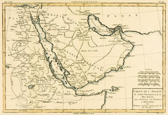 Arabia, the Persian Gulf and the Red Sea, with Egypt, Nubia and Abyssinia, from 'Atlas de Toutes les from Charles Marie Rigobert Bonne