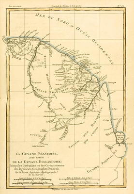French Guyana, with part of Dutch Guyana, from 'Atlas de Toutes les Parties Connues du Globe Terrest from Charles Marie Rigobert Bonne