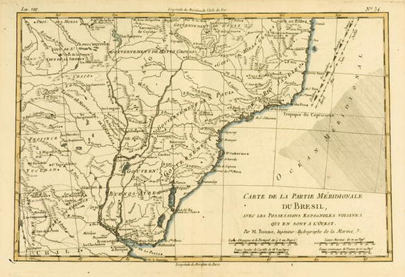 Southern Brazil, from 'Atlas de Toutes les Parties Connues du Globe Terrestre' by Guillaume Raynal ( from Charles Marie Rigobert Bonne