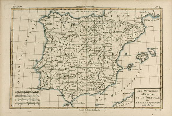 Spain and Portugal, from 'Atlas de Toutes les Parties Connues du Globe Terrestre' by Guillaume Rayna from Charles Marie Rigobert Bonne