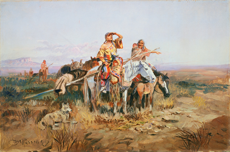 Indianerfrauen beim Wechseln des Camps. from Charles Marion Russell