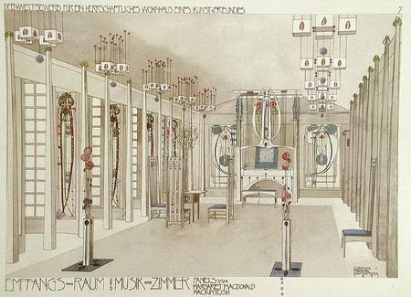 Design for a Music Room with panels by Margaret Macdonald Mackintosh (1865-1933) 1901 (colour litho) from Charles Rennie Mackintosh