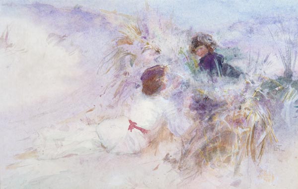 The Artist's Wife and Son on the Dunes at Etretat, Normandy from Charles Sims