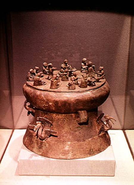 Cowrie container decorated with peacocks and human figures, from Tomb 1, Shih-chai-shan, Yunnan, Wes from Chinese School
