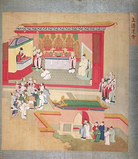 Emperor Hui Tsung (r.1100-26) practising with the Buddhist sect Tao-See, from a History of the Emper from Chinese School